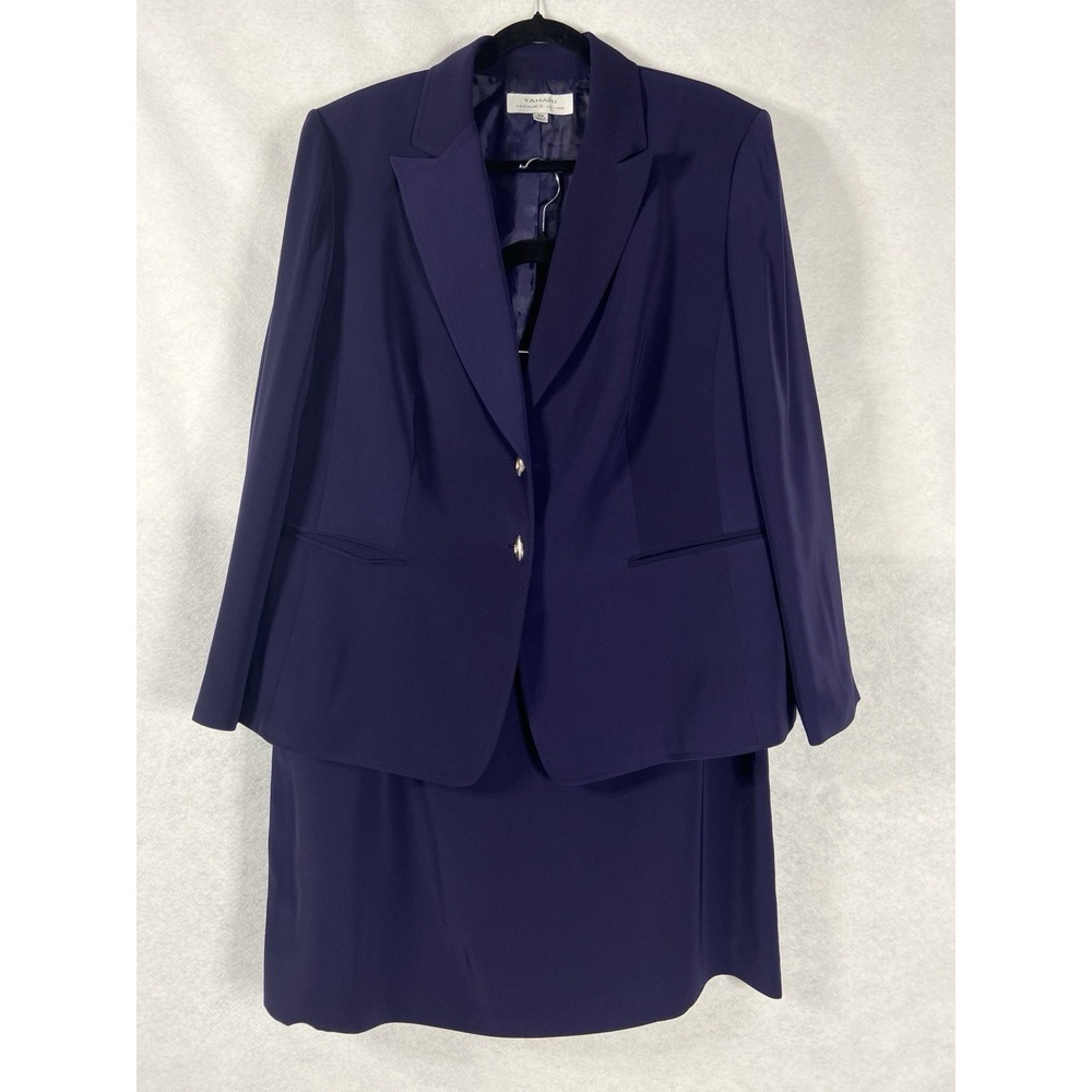 Tahari Asl 2PC Skirt Suit Women's 18W Purple Blazer Button Church Career